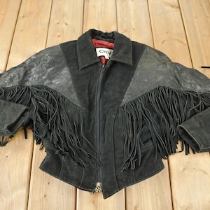Vintage 1990s Chia Black Fringe Jacket / Western Jacket / Vintage Fringe Coat / Vintage Leather / Womenswear