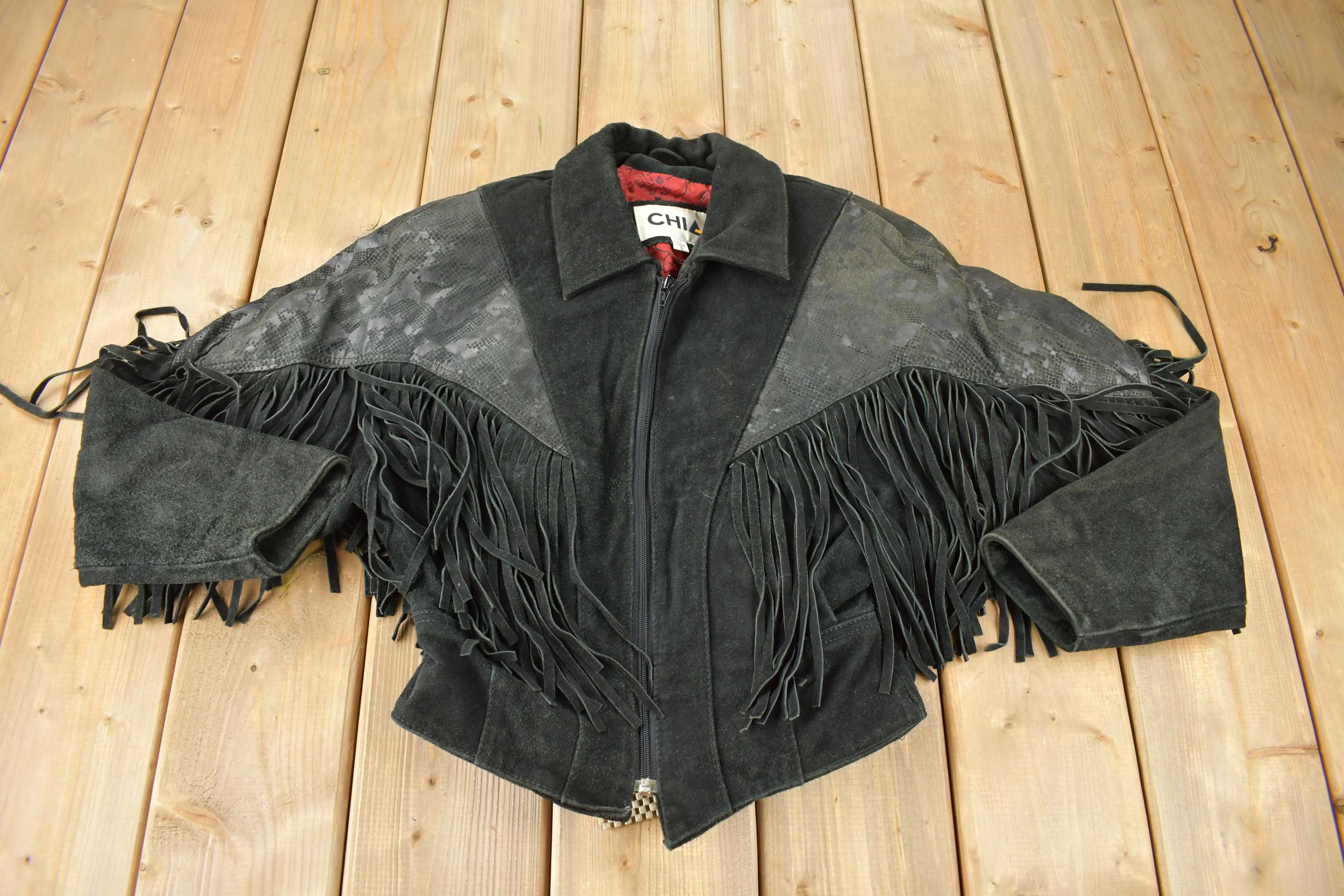 Vintage 1990s Chia Black Fringe Jacket / Western Jacket
