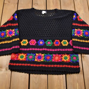 Vintage 1990s Simon Chang Floral Print Knitted Sweater / Vintage 90s Crewneck / Pattern Sweater / Outdoor / Hand Knit / Pullover Sweatshirt