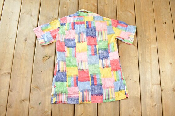 Vintage 1990s Colour Block Patchwork Button Up Sh… - image 2