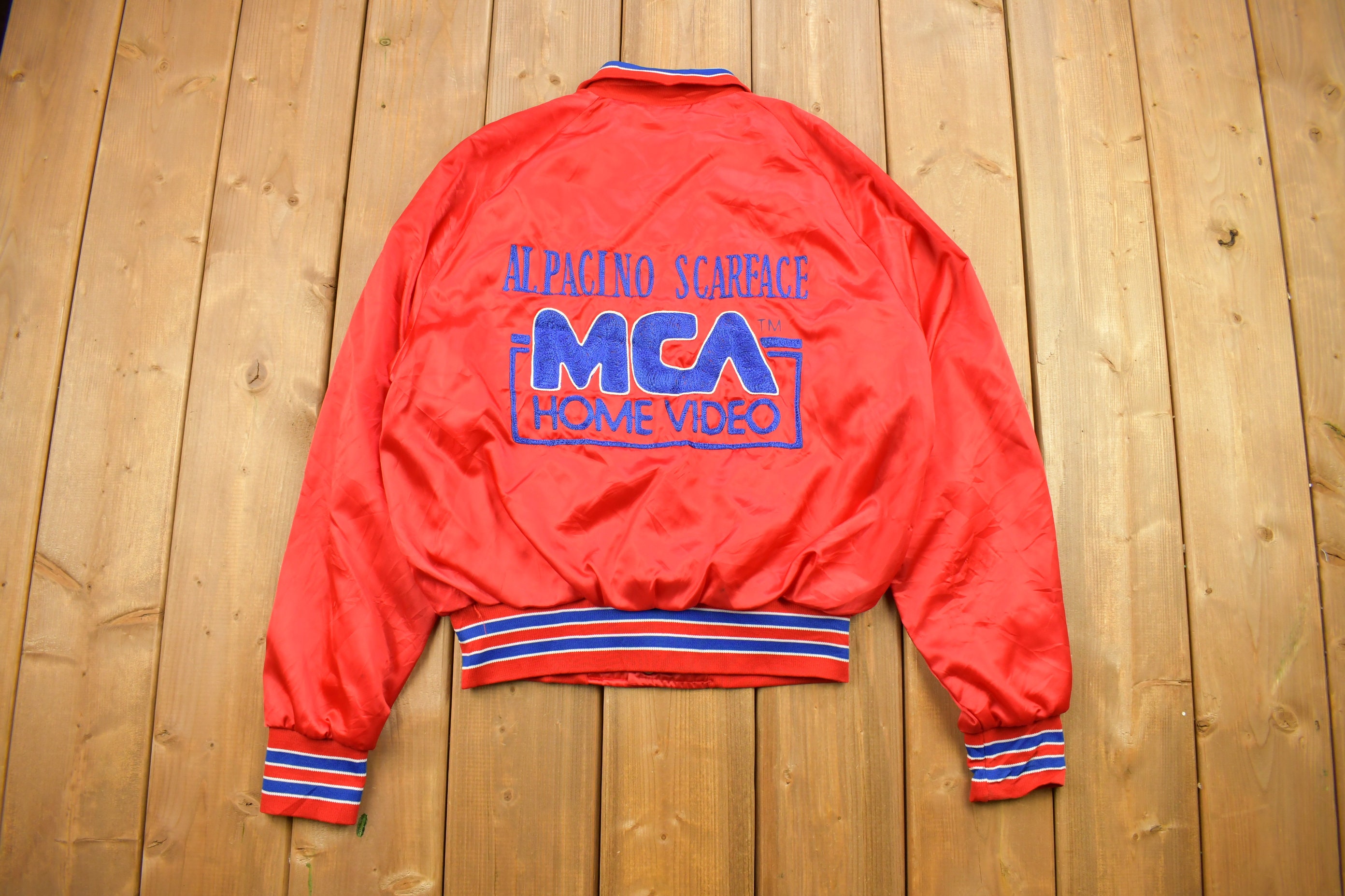Vintage 1983 Scarface Movie Satin Promo Jacket Al Pacino MCA Home Video Made in USA Vintage Film Film Crew Jacket Chain Stitched Etsy