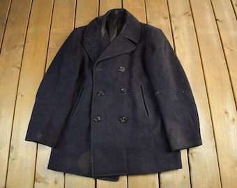 1960s US NAVY Black Melton Wool Peacoat | 40 Regular | United