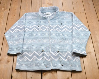 Vintage 1990s Pastel Blue Zip Up Fleece Sweater / Sportswear / 90s Fleece Jacket / Streetwear / Athleisure / Hiking
