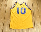 Vintage 1980s Basketball Jersey Shirt 10 Single Stitch Sportswear Streetwear Rare Sports Tee Made In USA Yellow Jersey