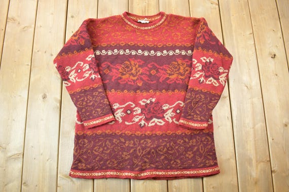 Vintage 1990s Basic Editions Red Knit Crewneck Sw… - image 1