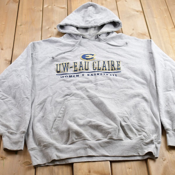 Vintage 1990er Jahre University of Wisconsin UW-EAU Claire Collegiate Basketball Hoodie / bestickt / NCAA Sweatshirt / Sportbekleidung / Americana