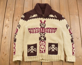 Vintage KANATA Hand Knit Chunky Cowichan Inspired Sweater Jacket