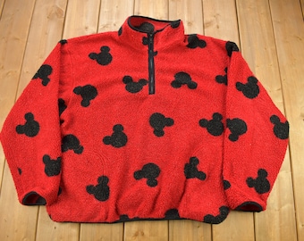 Vintage 1990s Mickey Mouse All Over Print Fleece Sweater / Vintage Sweatshirt / Vintage Disney / Mickey / Quarter Zip / Made In USA