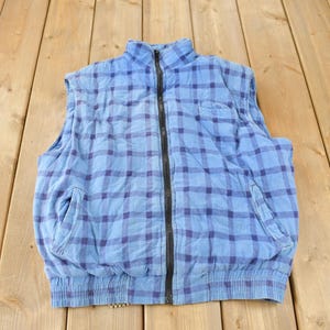 Vintage 1990s Continental Blue Plaid Vest / 90s Vest / Outdoorsman / Zip Up