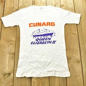 Vintage 1967s Cunard Queen Elizabeth Launch T-Shirt /  80s / 90s / Streetwear Fashion / Made In Portugal / Vacation Tee / Travel & Tourism
