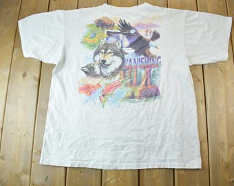 Vintage 1990s Vanishing Heritage Wolf Graphic T-Shirt / XL / American Wild Life / Streetwear / Nature T Shirt / Outdoorsman / Single Stitch