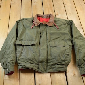 Vintage 1980s Marc Andrews Workwear Jacket / Workwear / Streetwear / Distressed / Brown / Leather Collar / Green Work Jacket