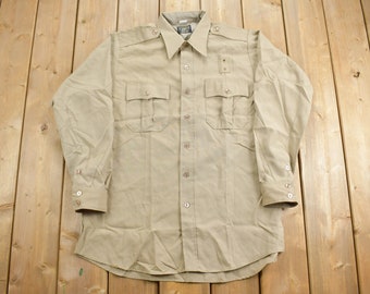 Vintage 1980s Khaki Uniform Button Up Shirt / Outdoors & Wilderness / Casual Wear / Workwear / Vintage Uniform / 80s Workwear / Made in USA