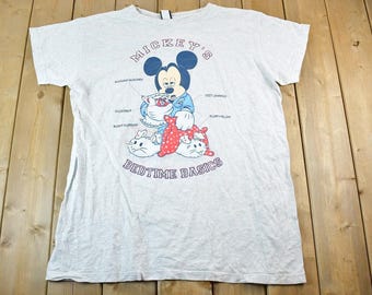 Vintage 1990s Mickey Mouse Bedtime Basics Disney Cartoon Promo T-Shirt / 90s Graphic Tee / Vintage Mickey Mouse / 90s Disney Tee