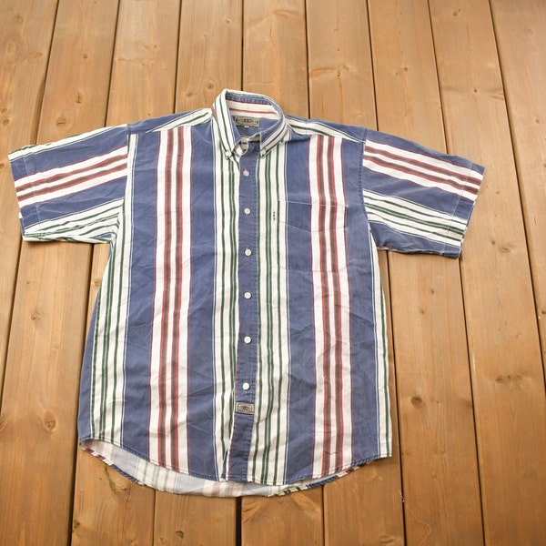 Vintage 1990s Soul & Blues Striped Button Up Shirt / 1990s Button Up / Vintage Flannel / Basic Button Up