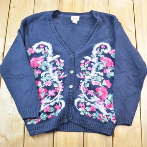 Vintage 1990s Kari Floral Design Floral Design Knit Cardigan Sweater