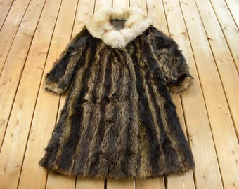 Vintage 1970s Brown Racoon Fur Coat Women's Medium / Vintage Fur Jacket / Authentic Fur / True Vintage