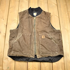 Vintage 1990s Carhartt Brown Work Vest / 2XL Workwear / Streetwear