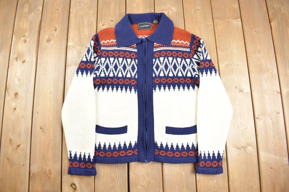 Vintage 1990s Saxony Knit Zip Up Sweater / Vintag… - image 1