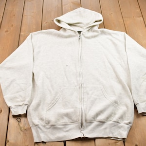 Vintage 1990s Blank White Zip Up Hoodie / 90s Zip Up Hoodie / Made In USA / Essential / Streetwear / 90s Blank / Blank Hoodie / Vintage Zip