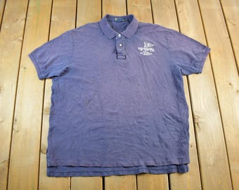 Camisa polo vintage Polo Ralph Lauren Sailing masculina, tamanho 2XL, anos 90 / Camisa de botões / Desbotada pelo sol / Polo dos anos 90