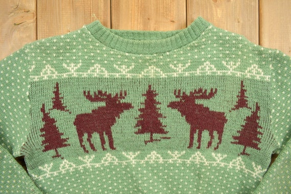 Vintage 1940s Moose Knit Wool Sweater / Christmas… - image 3