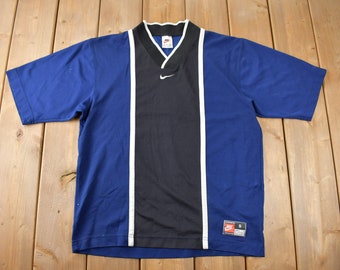 Vintage 1990s Nike Middle Swoosh Blue Jersey Style T Shirt Size S