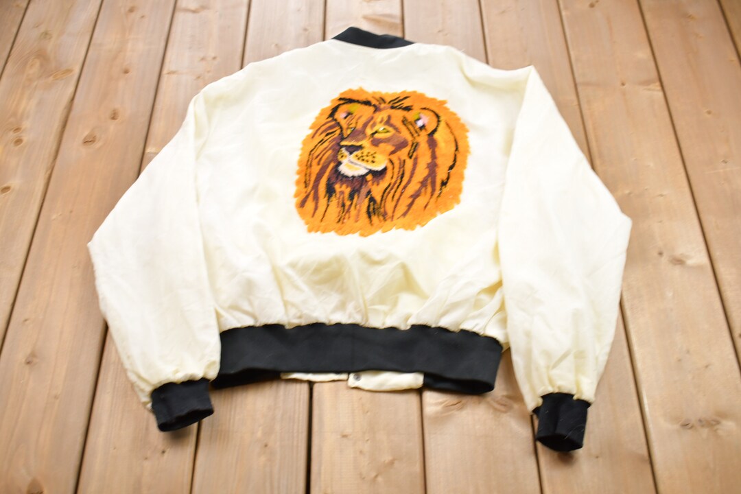 Vintage 1990s Lion Bomber Jacket / Lion Graphic / Athletic Spring 