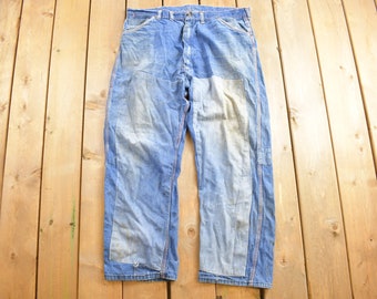 Vintage 1990s Wrangler Distressed Patchwork Denim Jeans Size 39 x 27 American Vintage / Workwear / Streetwear / Vintage Pants