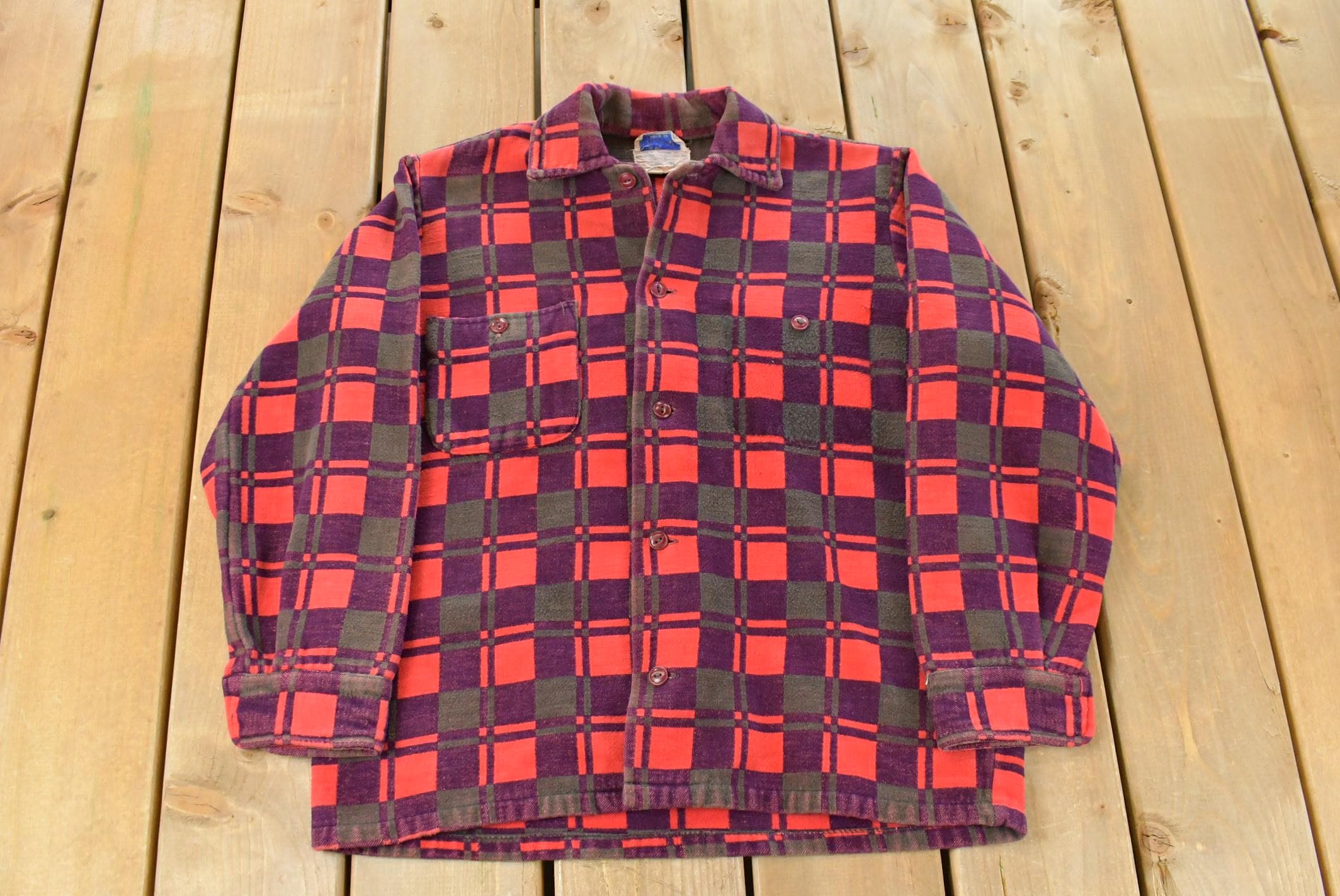 Vintage 1960s Champion Button up Plaid Flannel Trucker Shirt Men's