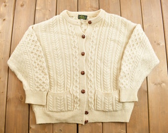 Vintage 1980s Latchfords 100% Wool 3D Cable Knit Cardigan
