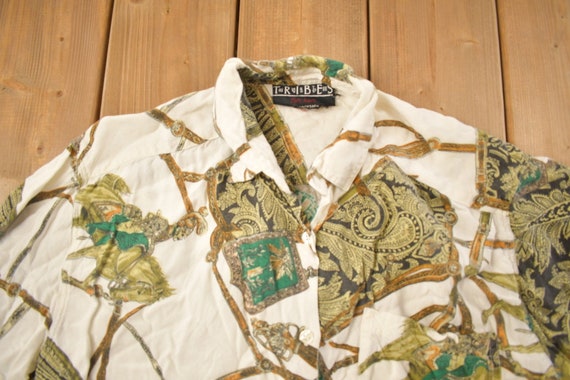 Vintage 1990s Knights And Horses Themed Button Up… - image 3