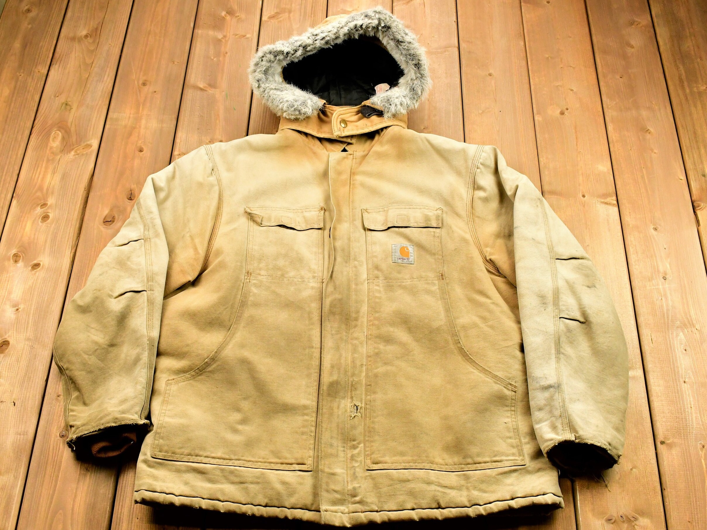 Vintage 1990s Carhartt Fur Hood Full Zip Winter Workwear Vintage 1990s Carhartt Fur Hood Full Zip Winter Workwear