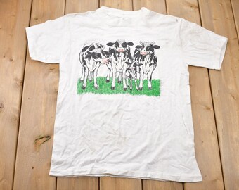 Vintage 1990s Double Sided Cows Graphic T-shirt / Single Stitch