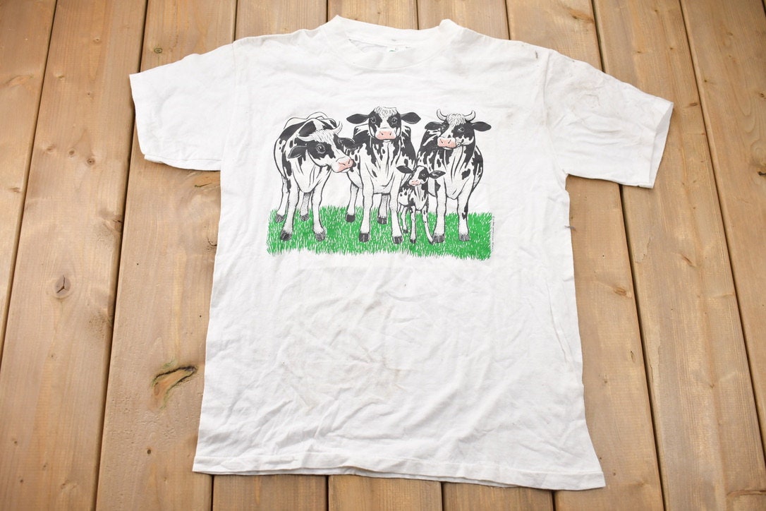 一流の品質 Vintage Single / T-shirt Graphic Cows Sided Double 1990s トップス