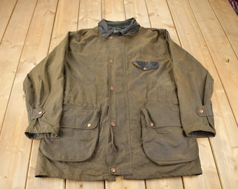 Vintage 1990s Jackeroos Waxed Canvas Jacket / Workwear / Leather Coat / Country Gear / Outdoorsman