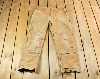 Vintage 1990s Distressed Double Knee Carhartt Work Pants Size 32 x 28 / Made In USA / 90s Carpenter Pants / Vintage Carhartt Workwear