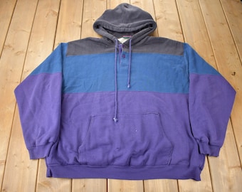 Vintage 1990s Grand Banks Performane Color Block Henley Hoodie Size 3XL