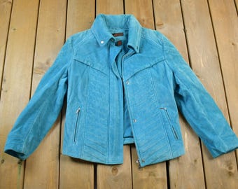 Vintage 1990s Danier Blue Suede Leather Jacket