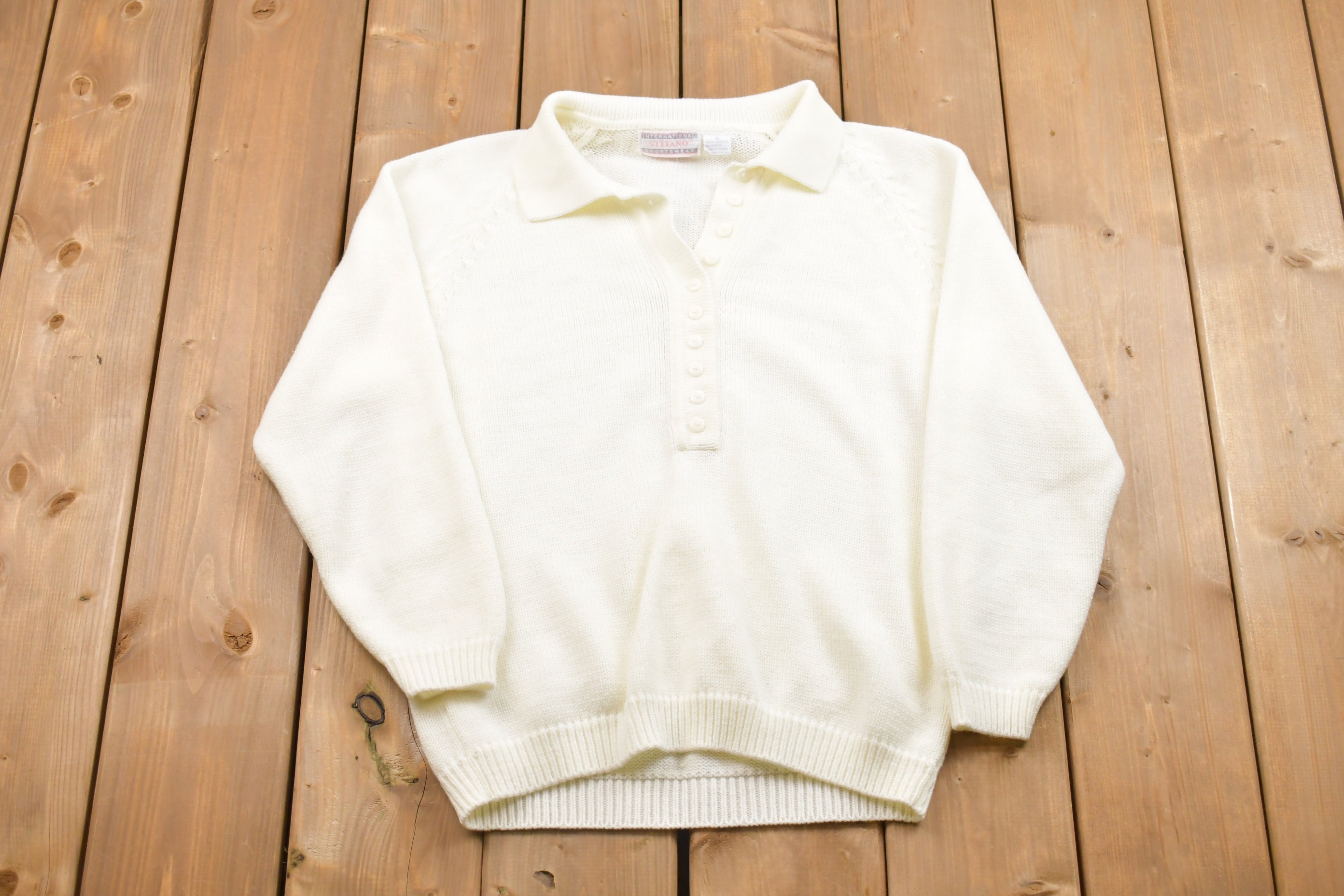 Vintage Stefano Knitted Half Button Collared Sweater / Vintage 90s Crewneck / Pattern Sweater / Outdoor / Pullover Sweatshirt