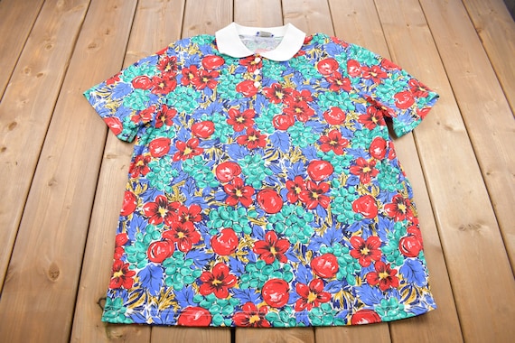 Vintage 1990s Caoe Cod All Over Floral Print Coll… - image 1