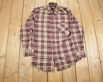 Camisa xadrez puritana vintage Y2K de manga comprida / Camisa xadrez forrada