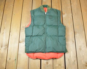 Vintage Woolrich Puffer Vest: Green Goose Down Quilted Americana