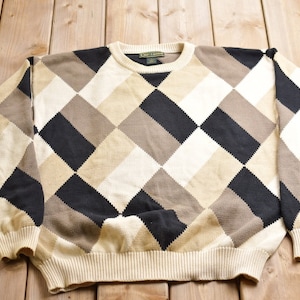 Vintage 1990s Croft And Barrow Knitted Argyle Crewneck Sweater / Vintage 90s Crewneck / All Over Pattern / Sweatshirt / Abstract Pattern