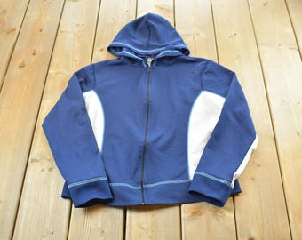 Sudadera con capucha y cremallera completa Vision Athletic estilo vintage de los años 2000 para jóvenes, talla L / Athleisure / Streetwear / 00s Blank / Y2K