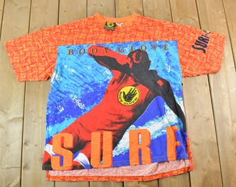 Vintage 1988 Body Glove All Over Print Neon Single Stitch Surfing T-Shirt  / 80s Vintage Surfing Tee / Rare Vacation Tee / Surf Made In USA