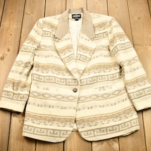 Blazer Braetan vintage dos anos 90 / Estampa Navajo abstrata / Vestuário do sudoeste americano / Moda streetwear / Camisa com botões estilo asteca