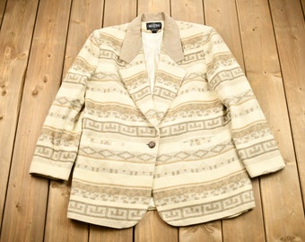 Vintage 1990s Braetan Blazer Jacket / Abstract Navajo Pattern  / Southwestern Apparel / Streetwear Fashion / Aztec Button Down