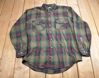 Vintage 1990s Northwest Blue Plaid Flannel Button Up Shirt / 1990s Button Up / Vintage Flannel / Plaid Shirt / Button Down / 90s Plaid