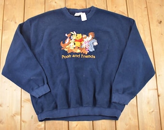 Vintage 1990s Winnie The Pooh And Friends Embroidered Fleece Disney Crewneck Sweater Men's XL / Vintage Mickey Sweatshirt / Cartoon Sweater
